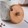 Ceramics Marbling Sugar Salt Pepper Storage Jar Seasoning Pot Dessert Bowl with Lid and Wood Spoon