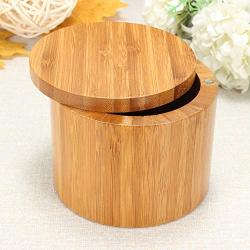 AN&GLOBALS BAMBOO SPICE BOX Kitchen Salt Pepper Round Jar Container Storage Case Magnet Lid