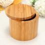 AN&GLOBALS BAMBOO SPICE BOX Kitchen Salt Pepper Round Jar Container Storage Case Magnet Lid