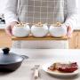 TNKML Ceramic Spice Jar Storage Jar Household Spice Jars Bamboo Tray Spice Jar Sugar Can Salter Kitchenware Spice Container-A