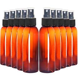 Youngever 10 Pack Amber Plastic Spray Bottles 4 Ounce, Refillable Plastic Spray Bottles with Lids, Empty Fine Mist Plastic Mini Travel Bottles