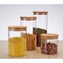 Kitchen Food Storage Jar Airtight Food Storage Storage Jar PACK OF 2， Transparent Borosilicate Glass Jar Bamboo Wood Lid Tea Can (pack Of 2) 1200ml