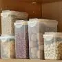 UPKOCH Airtight Food Storage Container Cereal Container Snacks Pantry Plastic Containers Food Storage Box for Home (White + Orange 1000ml)