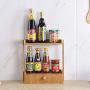 Wood Multifunction Bottle Jars Rack Holder 3 Tier Countertop Storage Organizer Shelf with drawer for Kitchen, Toilet, Dressing table