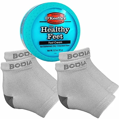 Kit de Réparation des Talons Fissurés et Asséchés avec Chaussettes de Silicone Gray pour Talons (2 Paire) et Crème O’Keeffe’s Healthy Feet Crème pour Soin des Pieds à Domicile Kit de Réparation des Talons Fissurés et Asséchés avec Chaussettes de Silicone Gray pour Talons (2 Paire) et Crème O’Keeffe’s Healthy Feet Crème pour Soin des Pieds à Domicile