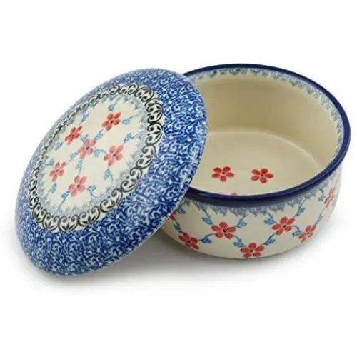 Polish Pottery Jar with Lid 5-inch Floral Lattice made by Ceramika Artystyczna Polish Pottery Jar with Lid 5-inch Floral Lattice made by Ceramika Artystyczna