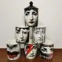 ANH19 Votive Candle Holder- Classic Fornasetti Candle Holder with blacklid Ceramic Storage Bin Art Candlestick Holder Retro Handmade Storage Jars Home Decor