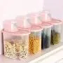 Plastic Storage Jars Airtight For Stackable,Airtight Food Storage Canister With Funnel Opening Design,Cereal Storage Container Set,High Capacity,Pink-1.9L