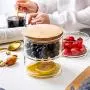 Glas Salat Schüssel 500ml mit Holzdeckel, klare Glasbehälter zur Servieren von Tee, Kaffee, Zucker, Gewürzen und mehr.