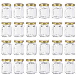 24 Pack Hexagon 3 oz 90 ml Mini Glass Canning Jars Jam Jars with Lids for Sauce,Honey,Candies,Baby Foods,Wedding,DIY Magnetic Spice Jars（Comes with gold lids）