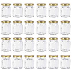 24 Pack Hexagon 3 oz 90 ml Mini Glass Canning Jars Jam Jars with Lids for Sauce,Honey,Candies,Baby Foods,Wedding,DIY Magnetic Spice Jars（Comes with gold lids）