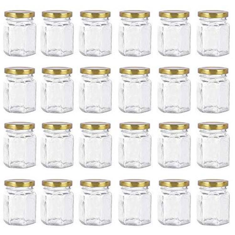 24 Pack Hexagon 3 oz 90 ml Mini Glass Canning Jars Jam Jars with Lids for