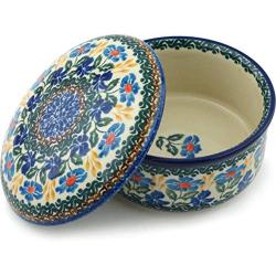 Polish Pottery Jar with Lid 5-inch Blue Forget-Me-Nots made by Ceramika Artystyczna