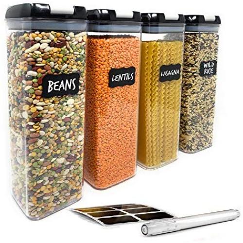 Airtight Food Storage Containers for Pantry Organization ? by Simply Gourmet. 4-Piece Tall Pasta or Spaghetti Container Storage. BPA Free Kitchen Storage Containers with FREE Labels & Marker