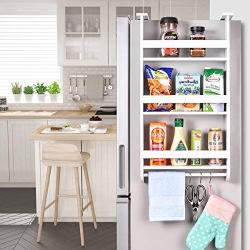 Refrigerator Side Storage Shelf, Sunix Upgraded White Paint 3 Tiers Kitchen Organizer Spice Jars Rack, Fridge Storage Shelf Side Storage Wooden Organizer Rack Shelf, White