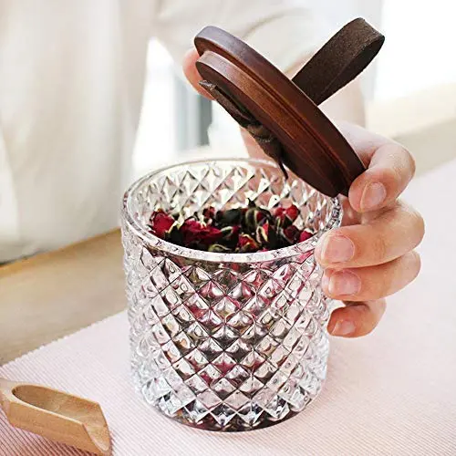 Glas-Aufbewahrungsbehälter One-Pine 300ml/10,56oz, Glas-Lebensmittellocker mit abnehmbarem Holzdeckel – Elegantes Design für klare Glasbehälter zum Servieren von Tee, Kaffee, Gewürzen, Süßigkeiten und mehr