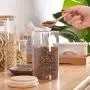 Bocal de Conservation Alimentaire 5 Pièces, Verre avec Bouchon en Bambou Étanché - Design Moderne, Pot de Conservation Transparent pour Thé, Café, Épices et Plus.