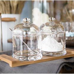 Clear Glass Sugar Bowl Salt Spice Pot Pepper Storage Jar Seasoning Pot Container Condiment Box Holder with Lid and Spoon for Home Kitchen, Round