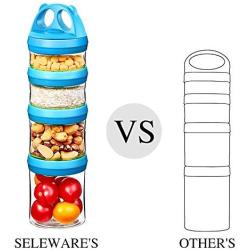 SELEWARE Portable and Stackable 4-Piece Twist Lock Panda Storage Jars Snack Container to Contain Formula, Snacks, Nuts, Drinks and More, BPA and Phthalate Free, 31oz Blue