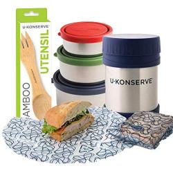 U-Konserve - Waste-Free Lunch Kit - Round Nesting Trio, Insulated Food Jar, Food Kozy Wrap, Bamboo Utensil, BPA-Free, Phthalate-Free, Lead-Free | 4-Pack (Ocean)