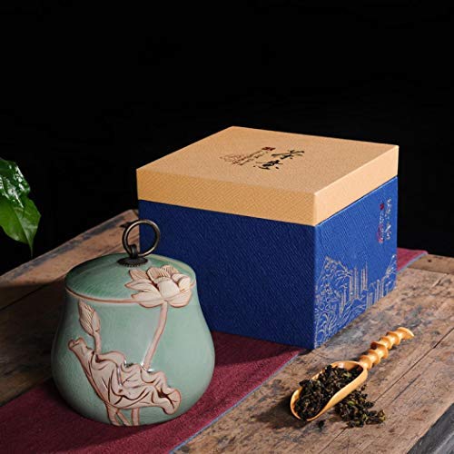 Chinese Handcrafted Ceramic Airtight Tea Storage Vintage Glaze Tea Tin Jar Spice Tea Caddy (5：98x110mm)