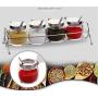 CSPFAIRY Kitchen Clamshell Design Seasoning Jar Metal Shelf with Spoon Spice Box 5 Piece Set Lead Free Glass Seasoning Bottle Suitable for Every Family