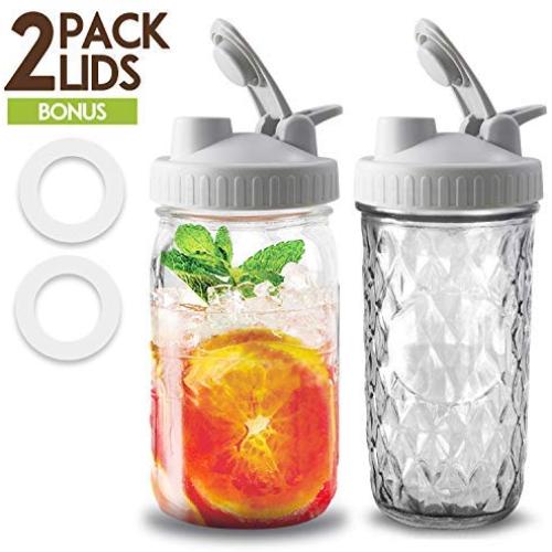 Mason Jar Lids,2 Pack Canning Lids Flip Cap Lids with Leak-Proof Seal Storage Caps for Wide Mouth Mason Jars Ball Jars Canning Jars to Pouring Lemonade Coffee Tea Jam Oatmeal (2 Pack, Gray)