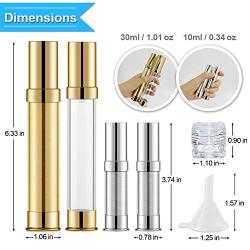 Plastic Airless Spray and Pump Bottles Travel Size Empty Refillable Vacuum Foundation Containers with Lids for Cosmetic Skincare Perfume Liquids Lotion, with 2pcs 5g Cream boxes 4pcs Small Funnels