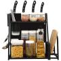 2 Tier Kitchen Spice Rack, Countertop Standing Corner Shelf Removable Seasoning Organizer Jars Bottle Storage, Black