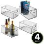 mDesign Plastic Stackable Kitchen Pantry Cabinet, Refrigerator or Freezer Food Storage Bin Container with Handles - Organizer for Fruit, Yogurt, Snacks, Pasta - BPA Free, 10" Long, 4 Pack - Smoke Gray
