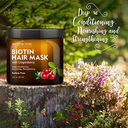 Biotin Hair Mask for Dry Damaged Hair with Lingonberry by Majestic Pure - Deep Conditioning Hair Treatment, Nourishing, and Strengthening, Sulfate Free, 16 fl oz