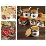 KJRJT Porcelain Ceramic Seasoning Box Set Include 3 Storage Container Condiment Jars with Lid and Spoon,3 Salt Pot Kitchen Supplies with Wooden Shelf