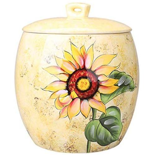 Kitchen Food Storage Containers Sunflower Pattern with Lids Large Airtight Cereal Dispenser Ceramic Jars Canisters,Kitchen Decor for Pantry Organization and Storage 2.5L/5L/10L-Yellow