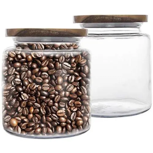 Bocal en verre transparent de 2,7 L (2 x Pack) avec couvercle en bois – Ensemble décoratif pour cuisine ou artisanat