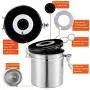 Conteneur d’encens étanche en acier inoxydable, conservez vos grains et moutures de café plus longtemps, avec traceur de date, soupape de libération CO2 et cuillère doseuse - Dorcas (Argent) Conteneur d’encens étanche en acier inoxydable, conservez vos grains et moutures de café plus longtemps, avec traceur de date, soupape de libération CO2 et cuillère doseuse - Dorcas (Argent)