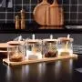 Glas-Gewürzsatz, Küchensalz- und Gewürzsatz mit Holzdeckeln und Messlöffel - Haushalt Gewürzbehälter-Set