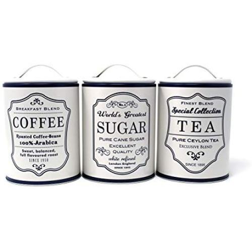 Coffee, Tea and Sugar Tin Canisters, Set of 3