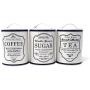 Coffee, Tea and Sugar Tin Canisters, Set of 3