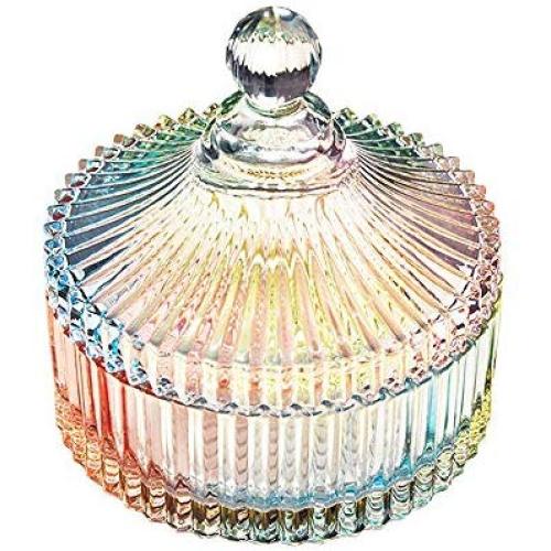 Danmu 1Pc Colorful Glass Jars, Glass Storage Jars, Food Storage Jars, Candy Jar with Lid, Cookie Jar, Jewelry Box Buffet Jar Biscuit Containers (620 ml / 21 oz)