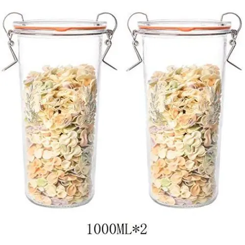Yl Ly Glass Bottle Sealed Jar Passion Fruit Honey Lemon Transparent Jar Household Grain Storage Tank Double Buckle Oblique Body Large 1000Ml_ Two