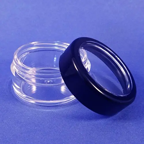 Plastic Clear Storage Jar w Black Rim Window Lid Travel Sample Case 10 gr (Pack of 250) Plastic Clear Storage Jar w Black Rim Window Lid Travel Sample Case 10 gr (Pack of 250)
