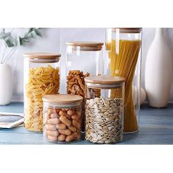 5 Pcs Glass Storage Jars - Clear Glass Bulk Food Storage Canister for Serving Tea, Coffee, Spice, Candy, Cookie - Keep Food Dry