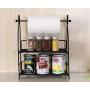 TQVAI 2 Tier Can Rack Spice Jar Storage Organizer with Kitchen Roll Holder, Black