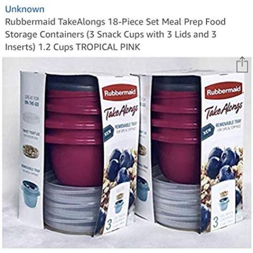Rubbermaid TakeAlongs 18-Piece Set Meal Prep Food Storage Containers (3 Snack Cups with 3 Lids and 3 Inserts) 1.2 Cups TROPICAL PINK