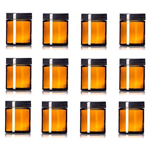 Premium Vials 4OzAMGLJarW-12-ZT Amber 4 Oz Glass Jar Black Lid (Pack of 12)