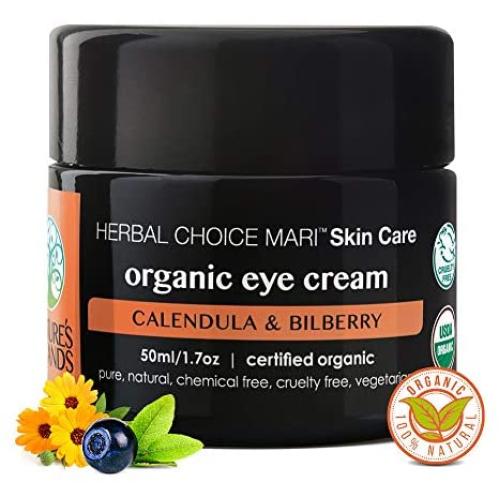Organic Eye Cream by Herbal Choice Mari (1.7 Fl Oz Glass Jar) - No Toxic Synthetic Chemicals
