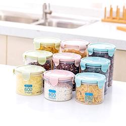 PYXM Kitchen Storage Containers 3 Pcs Containers with Water-Tight Lids Clear Plastic Food Storage Jars- Great for Dry Foods,Blue