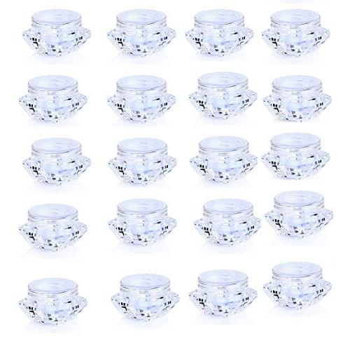 50pcs 3g wide Mouth Bottle Cream Empty Mini Clear Square Rhombus Plastic Cosmetic Sample Container Jar Trial Pack Sample Pack Makeup Container for Eye Shadow,Eye Cream,Nail,Powder,etc.