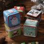 JIJIKOKO Mini Christmas Square Cookie Jar Candy Storage Biscuits Tins Small Bump Candy Box Vintage Iron Box Durable Small Object Container Party Favor (D)