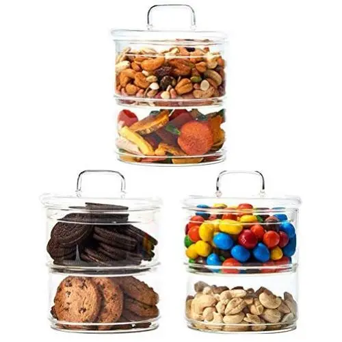 Contenant en verre EZOWare 2-Tier Empilable avec Bouchon, Idéal pour Décoration, Conservation de Bonbons, de Snacks, de Biscuits, Organisateur de Salle de Bain - Jeu de 3 Contenant en verre EZOWare 2-Tier Empilable avec Bouchon, Idéal pour Décoration, Conservation de Bonbons, de Snacks, de Biscuits, Organisateur de Salle de Bain - Jeu de 3